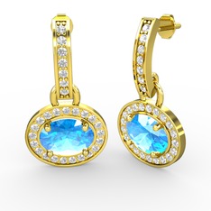 Akuamarin ve swarovski 14 ayar altın küpe
