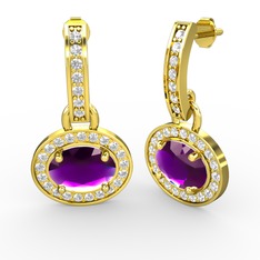 Vela Küpe - Ametist ve beyaz zirkon 8 ayar altın küpe #u3e6zz