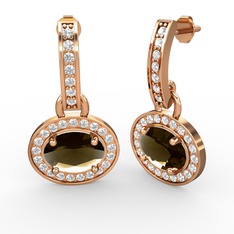 Dumanlı kuvars ve swarovski 8 ayar rose altın küpe