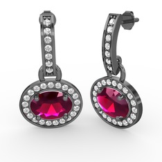 Rodolit garnet ve beyaz zirkon 925 ayar siyah rodyum kaplama gümüş küpe