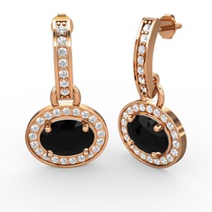 Siyah zirkon ve pırlanta 925 ayar rose altın kaplama gümüş küpe (0.616 karat)