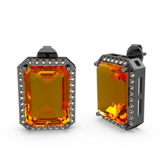 Avis Küpe - Sitrin ve dumanlı kuvars 925 ayar siyah rodyum kaplama gümüş küpe #10kkeaw