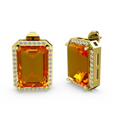 Avis Küpe - Sitrin ve swarovski 18 ayar altın küpe #12175p2