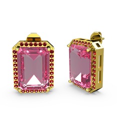 Pembe kuvars ve garnet 18 ayar altın küpe