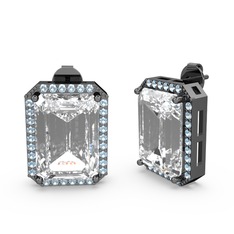 Avis Küpe - Swarovski ve akuamarin 925 ayar siyah rodyum kaplama gümüş küpe #1482znr