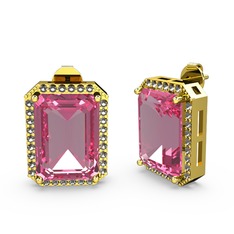 Avis Küpe - Pembe kuvars ve dumanlı kuvars 8 ayar altın küpe #1517b44