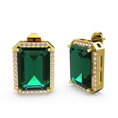 Avis Küpe - Yeşil kuvars ve pembe kuvars 14 ayar altın küpe #1663ily