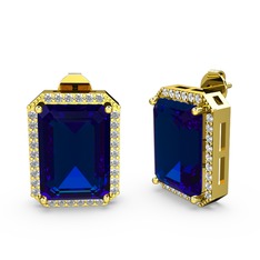 Lab safir ve swarovski 925 ayar altın kaplama gümüş küpe