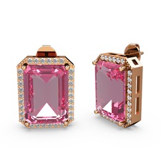 Pembe kuvars ve swarovski 14 ayar rose altın küpe
