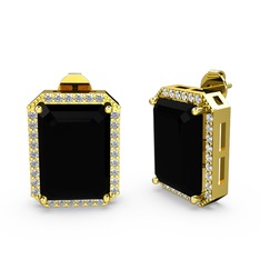 Siyah zirkon ve swarovski 18 ayar altın küpe