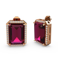 Rodolit garnet ve pırlanta 18 ayar rose altın küpe (0.66 karat)