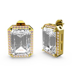 Swarovski ve pembe kuvars 8 ayar altın küpe