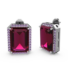 Avis Küpe - Rodolit garnet ve ametist 14 ayar beyaz altın küpe #174n599