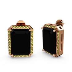 Siyah zirkon ve peridot 14 ayar rose altın küpe