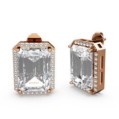 Avis Küpe - Beyaz zirkon ve akuamarin 8 ayar rose altın küpe #1a3oruf