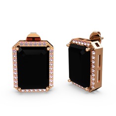 Avis Küpe - Siyah zirkon ve pembe kuvars 18 ayar rose altın küpe #1abja0r