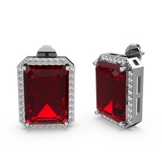 Garnet ve pırlanta 14 ayar beyaz altın küpe (0.66 karat)