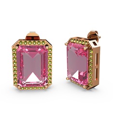 Avis Küpe - Pembe kuvars ve peridot 925 ayar rose altın kaplama gümüş küpe #1c0lolp