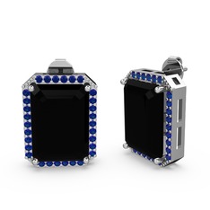 Avis Küpe - Siyah zirkon ve lab safir 14 ayar beyaz altın küpe #1cba9vc