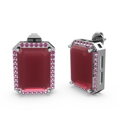 Avis Küpe - Kök yakut ve rodolit garnet 18 ayar beyaz altın küpe #1cbxv7y