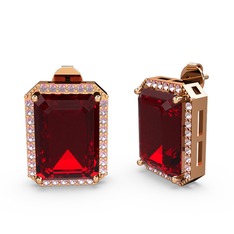 Avis Küpe - Garnet ve pembe kuvars 18 ayar rose altın küpe #1d21rk8