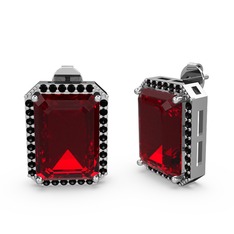 Avis Küpe - Garnet ve siyah zirkon 8 ayar beyaz altın küpe #1dh0lj3