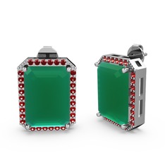 Kök zümrüt ve garnet 14 ayar beyaz altın küpe