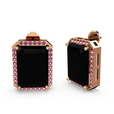 Siyah zirkon ve rodolit garnet 14 ayar rose altın küpe