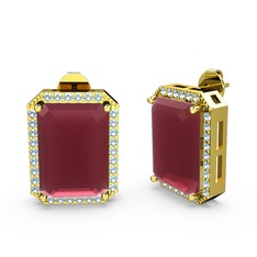 Kök yakut ve akuamarin 925 ayar altın kaplama gümüş küpe