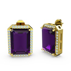 Avis Küpe - Ametist ve akuamarin 18 ayar altın küpe #1hkzb19