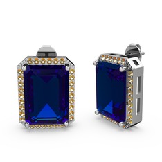 Lab safir ve sitrin 14 ayar beyaz altın küpe