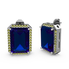 Avis Küpe - Lab safir ve peridot 18 ayar beyaz altın küpe #1hsi41