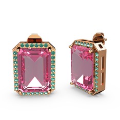 Pembe kuvars ve yeşil kuvars 14 ayar rose altın küpe