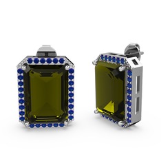 Peridot ve lab safir 14 ayar beyaz altın küpe