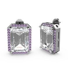 Avis Küpe - Swarovski ve ametist 18 ayar beyaz altın küpe #1ke1lzp