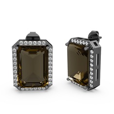 Avis Küpe - Dumanlı kuvars ve swarovski 925 ayar siyah rodyum kaplama gümüş küpe #1l1zjph