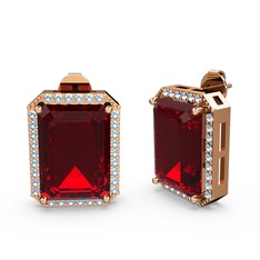 Garnet ve akuamarin 18 ayar rose altın küpe