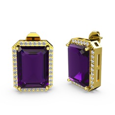 Avis Küpe - Ametist ve swarovski 14 ayar altın küpe #1lafitg