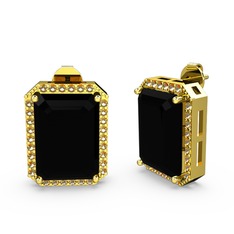 Avis Küpe - Siyah zirkon ve sitrin 14 ayar altın küpe #1lcrww6