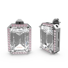 Swarovski ve pembe kuvars 18 ayar beyaz altın küpe