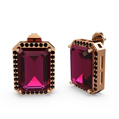 Rodolit garnet ve siyah zirkon 925 ayar rose altın kaplama gümüş küpe