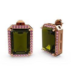 Peridot ve rodolit garnet 14 ayar rose altın küpe