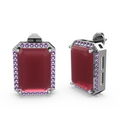 Avis Küpe - Kök yakut ve ametist 8 ayar beyaz altın küpe #1o7yod6