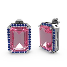 Avis Küpe - Pembe kuvars ve lab safir 14 ayar beyaz altın küpe #1obe4y6