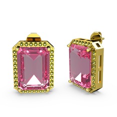 Pembe kuvars ve peridot 925 ayar altın kaplama gümüş küpe
