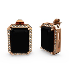 Avis Küpe - Siyah zirkon ve dumanlı kuvars 18 ayar rose altın küpe #1on62lc