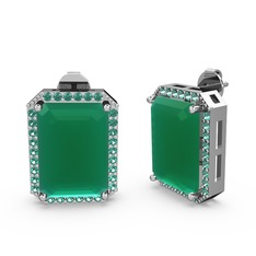 Avis Küpe - Kök zümrüt ve yeşil kuvars 8 ayar beyaz altın küpe #1oru6rc