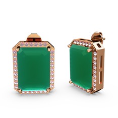 Kök zümrüt ve pembe kuvars 925 ayar rose altın kaplama gümüş küpe