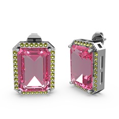 Avis Küpe - Pembe kuvars ve peridot 8 ayar beyaz altın küpe #1pffxoi
