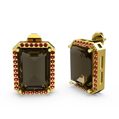 Dumanlı kuvars ve garnet 8 ayar altın küpe